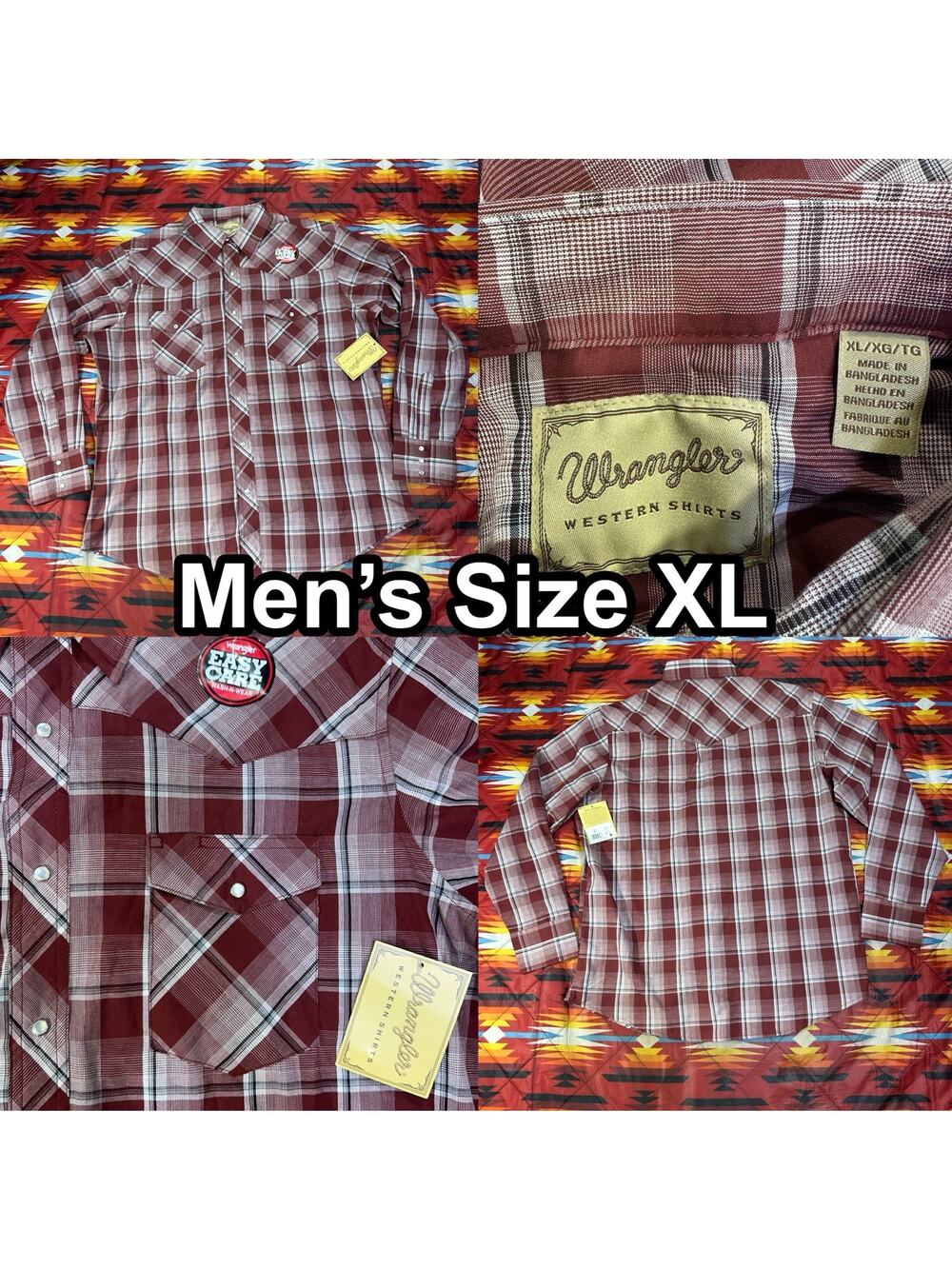 NWT Wrangler Western Shirt Men's Size XL Red Plaid Pearl Snap Flap Pockets